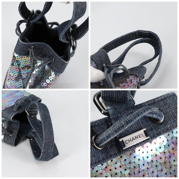 CHANEL Sequin Hand Bag Denim Blue CC Auth 139014V - Picture 16 of 16